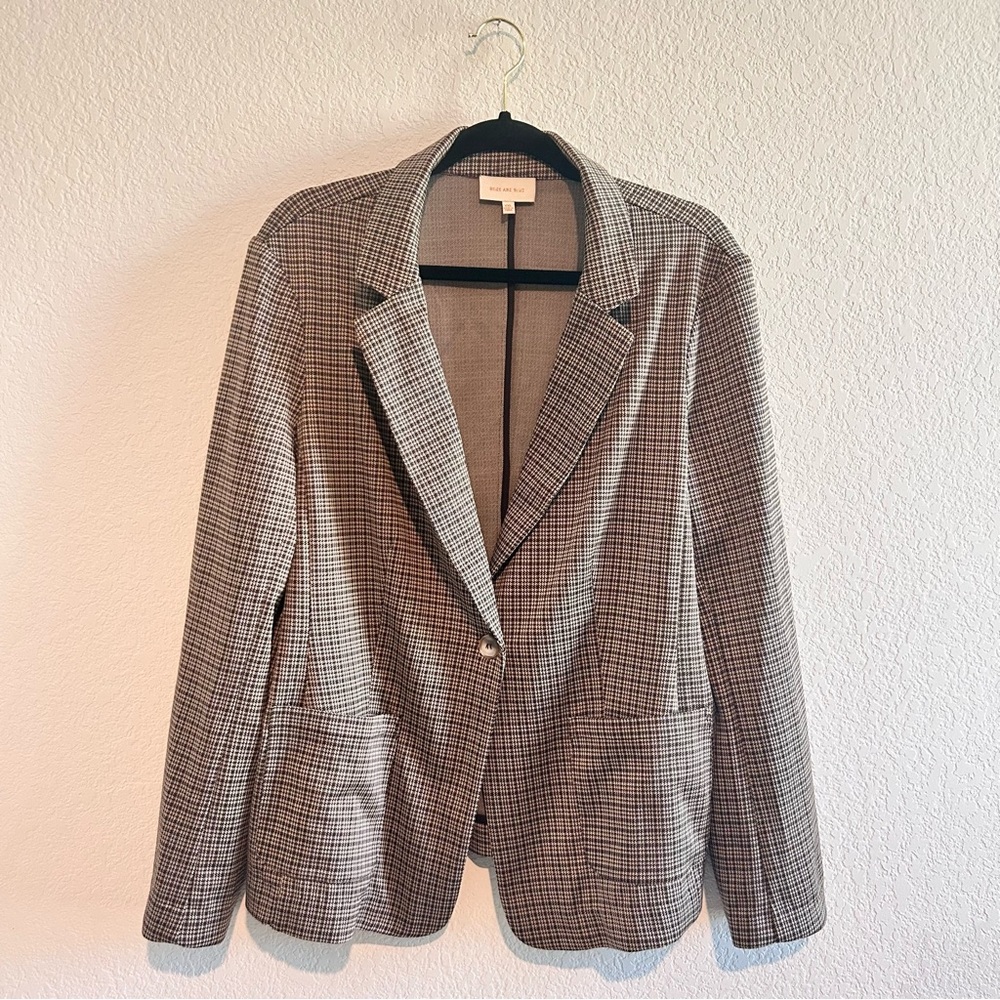 Skies Are Blue XXL Blazer Plaid Houndstooth Brown Tan Academia 2XL Single Button